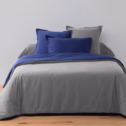 Parure de couette bicolore 100% Coton 57 fils Gris Foncé/Bleu Marine - PD15187-240