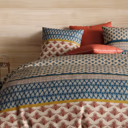 Housse de couette réversible 240x260 cm + 2 taies d'oreiller 63x63 cm Percale de Coton Manille