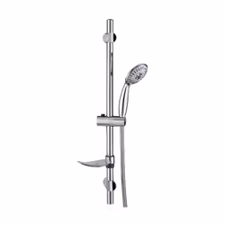Combiné barre de douche et douchette 4 jets finition chromée. Cet ensemble complet, équipé d'un porte savon, est idéal pour l ...