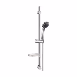 Combiné barre de douche et douchette 5 jets finition chromée. Cet ensemble complet, équipé d'un porte savon, est idéal pour l ...