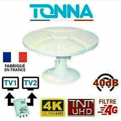 Antenne tv tnt Extérieure Omnidirectionnelle tonna + Amplificateur Blanc - gain amplifiée 40 dB - Beige