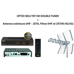 M-e - Pack optex 9832 tnt hd double tuner + Antenne extérieure uhf – zeta, FIltres vhf et LTE700 (4G/5G) - Noir