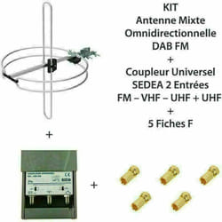 M-e - kit Antenne mixte omnidirectionnelle dab fm + Coupleur Universel sedea 2 Entrées fm – vhf – uhf + uhf + 5 Fiches f - Gris