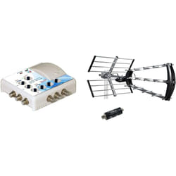 Kit Antenne d'extérieure / intérieure, 4G / 5G Trinappe Metronic - 40dB Amplificateur tv tnt Intérieur Elap - 6 Sorties, Filtre 4G