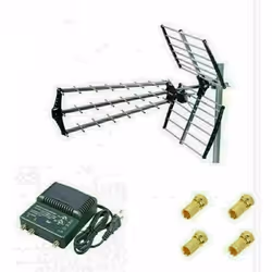 Antenne TNT Trinappe Gain 18dB + Amplificateur TNT 2 Sorties + 4 Fiches F Antenne TNT Trinappe Gain 18dB Cette antenne extéri ...