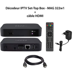 M-e - Décodeur iptv Multimédia mag 322w1 - Set Top Box tv, H.265, wlan WiFi intégré 150Mbps, Lecteur multimédia Internet tv + câble hdmi - Noir
