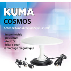 M-e - Antenne tv Numérique Omnidirectionnelle 360⁰ - kuma Cosmos - 12v 24v/12 volts, avec Base Magnétique, vhf, uhf, Pour Bateau Caravane Camion