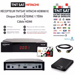 RECEPTEUR TNTSAT - Hitachi HDB981E + DISQUE DUR EXTERNE 1 TERA + CABLE HDMI Récepteur TNTSAT simple d'utilisation, l'Hitachi  ...