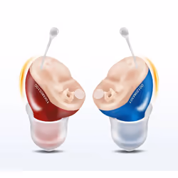 Mini cic Prothèses Auditives Invisibles T23 cic Digital - 4 Canaux, 8 Bandes, Amplificateur de Son Intelligent pour Personnes Âgées - Rouge/Bleu