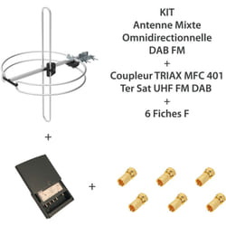 M-e - kit Antenne mixte omnidirectionnelle dab fm + Coupleur triax mfc 401 Ter Sat uhf fm dab + 6 Fiches f