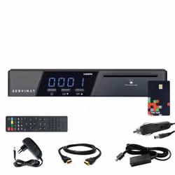 Récepteur satellite HD SERVIMAT + Carte TNTSAT V6 + Câble 12V + Déport IR + Câble HDMI + Adaptateur Alimentation Chargeur 12V ...