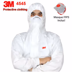 PACK Vêtements de protection à capuche Combinaison 3M 4545, Taille L + Masque FFP3 Vêtements de protection du corps à capuche ...