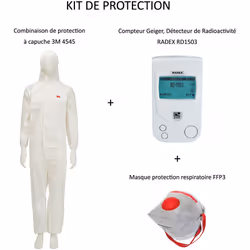 PACK Compteur Geiger, Détecteur de Radioactivité RADEX RD1503 + Vêtements de protection à capuche Combinaison 3M 4545 Taille  ...