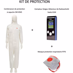 PACK Compteur Geiger Détecteur de Radioactivité Soeks 01M + Vêtements de protection à capuche 3M 4545 L + Masque FFP3 Le comp ...