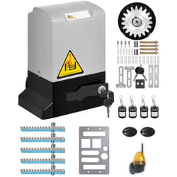 Motorisation Portail Coulissant Ouvre-Porte + 4 Télécommandes 370W + 5 crémaillères Métal zinguée + Feu a led flashled - 600 kg 12 m Maxi par vantail