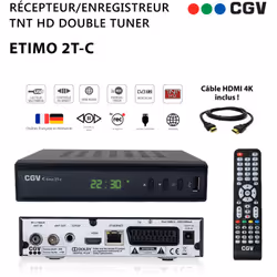 Récepteur Enregistreur Décodeur TNT HD Double Tuner CGV Etimo 2T-c + Câble HDMI 4K - Chaînes de la TNT Française & Allemande