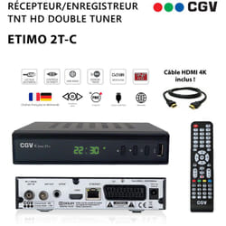 Récepteur Enregistreur Décodeur TNT HD Double Tuner CGV Etimo 2T-c + Câble HDMI 4K - Chaînes de la TNT Française & Allemande