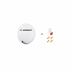 Antenne Parabole Fibre SMC 85 cm Beige WORLDSAT + LNB Twin 0,1 dB Full HD 1080p 4K Ultra HD + 4 Fiches F Or - Visserie en Ino ...