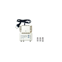 ME - Amplificateur Intérieur uhf 1 entrée 2 sorties Gain 25dB Blanc + 3 Adaptateurs tv Connecteurs f (1 Fe lle à f Mâle + 2 Mâle à f Mâle)