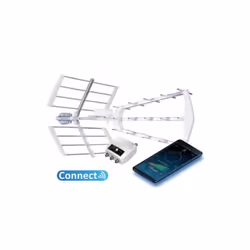 Antenne TV TNT extérieure blanc Power 55 Connect, filtre 4G LTE700, 240029 + Amplificateur 1 entrée 3 sorties Cette antenne t ...