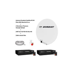 ME - Kit Antenne Parabole Sat hd 4K Fibre smc Blanche 85cm worldsat + 2 Décodeurs Thomson ths 806 tntsat + lnb Twin Full hd 4K Ultra hd + Câble