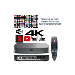 Décodeur satellite hd freesat UHD-4X500, 200 chaînes sat anglaises, 13 chaînes anglaises hd, sans abonne ME nt, 250h enregistre ME nt