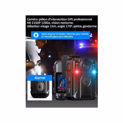Caméra-piéton d'intervention GPS professionnel HD 2160P 128Go, vision nocturne, détection visage 15m, angle 170°, police, gen ...
