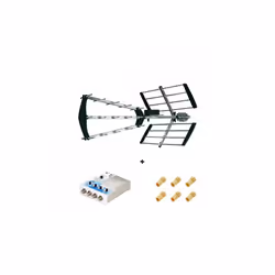 Antenne Trinappe TNT UHF Elap Clever + Amplificateur TV TNT Intérieur 1 entrée 4 Sorties - 43 dB, Filtre 4G, 5G Lte + 6 fiche ...