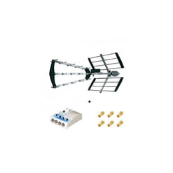 ME - Antenne Trinappe tnt uhf Elap Clever + Amplificateur tv tnt Intérieur 1 entrée 4 Sorties - 43 dB, Filtre 4G, 5G Lte + 6 fiches f Or