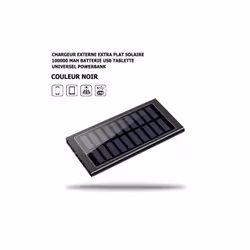 Chargeur Externe Extra Plat Solaire 100000 Mah Noir Batterie USB Tablette Powerbank, LED, Universel, Huawei, Samsung, Xiaomi  ...
