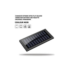 Chargeur Externe Extra Plat Solaire 100000 Mah Noir Batterie usb Tablette Powerbank, led, Universel, Huawei, Samsung, Xiaomi