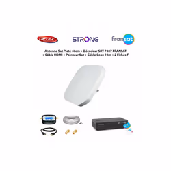 Antenne Satellite Plate 40cm + Décodeur SRT 7407 HD FRANSAT + Câble HDMI + Pointeur Satellite + Câble Coaxial 10m + 2 Fiches ...