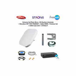 Antenne Sat Plate 40cm + Kit fixation cheminée + Décodeur SRT 7407 FRANSAT + Câble HDMI + Pointeur Sat + Câble Coax 25m + 2 F ...