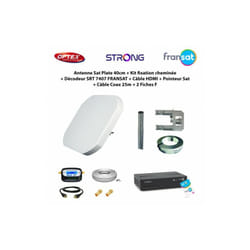 ME - Antenne Sat Plate 40cm + Kit fixation cheminée + Décodeur srt 7407 fransat + Câble hdmi + Pointeur Sat + Câble Coax 25m + 2 Fiches f