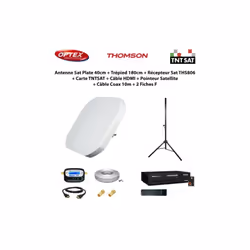 Antenne Sat Plate 40cm + Trépied 180cm + Récepteur Sat THS806 + Carte TNTSAT + Câble HDMI + Pointeur + Câble Coax 10m + 2 Fic ...