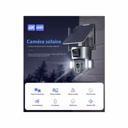 Caméra Surveillance Solaire Sans fil Extérieure 4K 8MP WIFI 360° Double Objectif 10X Cette caméra de sécurité peut clairement ...