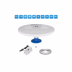 Antenne Omni VHF UHF FM Extérieur T4 HD 40dB 5/12V Blanc + Amplificateur TV 12/24V + Câble Coax 10m L’antenne omnidirectionne ...