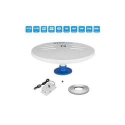 ME - Antenne Omni vhf uhf fm Extérieur T4 hd 40dB 5/12V Blanc + Amplificateur tv 12/24V + Câble Coax 10m - Bateau Caravane Camping Car