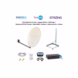 Kit Parabole 65cm Acier + Support Balcon + LNB Single + Décodeur SRT7407 Fransat + Câble HDMI + Pointeur + Câble Coax 25m + 2 ...