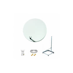 Kit Antenne Parabole 75 cm fibre + Support balcon Acier 1m pour dalle béton 50X50cm + LNB single + Câble coax 25m + 2 fiches F