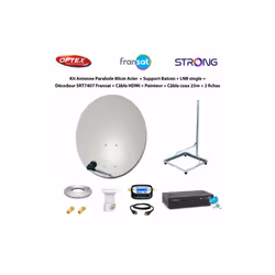 Kit Parabole 80cm Acier + Support Balcon + LNB Single + Décodeur SRT7407 Fransat + Câble HDMI + Pointeur + Câble Coax 25m + 2 ...