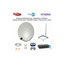 Kit Parabole 80cm Acier + Support Balcon + lnb Single + Décodeur SRT7407 Fransat + Câble hdmi + Pointeur + Câble Coax 25m + 2 fiches