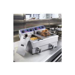 Friteuse Électrique Com ME rciale Friteuse à Huile 2 Cuves Acier Inox 12L 6000 w - Pour Restaurants Supermarchés Fast-foods Snack-bars