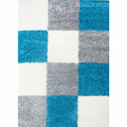 SHAGGY - Tapis à Carreaux - Turquoise