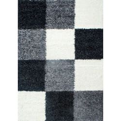 Life - Tapis Shaggy Poils Longs Motifs Carreaux (Noir / Gris / Blanc - 60x110cm)
