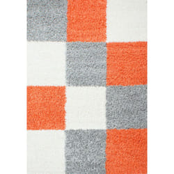 Life - Tapis Shaggy Poils Longs Motifs Carreaux (Gris / Blanc / Terracotta - 160x230cm)