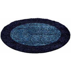 Life - Tapis Rond Shaggy Poils Longs Bicolore (Bleu - 120x120cm)