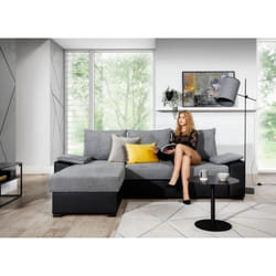 Canapé dangle convertible en tissu gris et simili noir - angle gauche (vu de face) - LUCAS