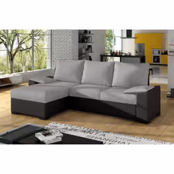 Canapé dangle convertible - en tissu gris et simili noir angle gauche (vu de face) - LUCAS
