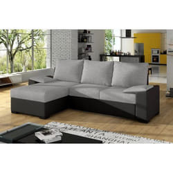 Canapé dangle convertible - en tissu gris et simili noir angle gauche (vu de face) - LUCAS